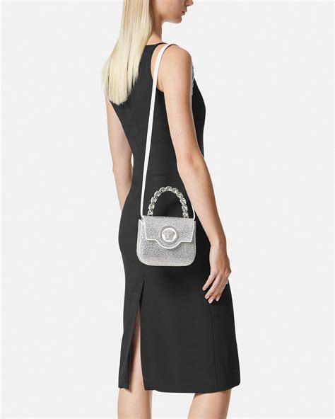 versace swarovski crystal shoulder bag white silver|bloomingdale's Versace mini bag.